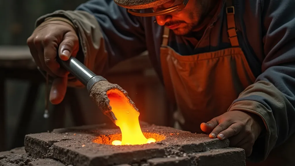 Pouring bronze into a ceramic mold