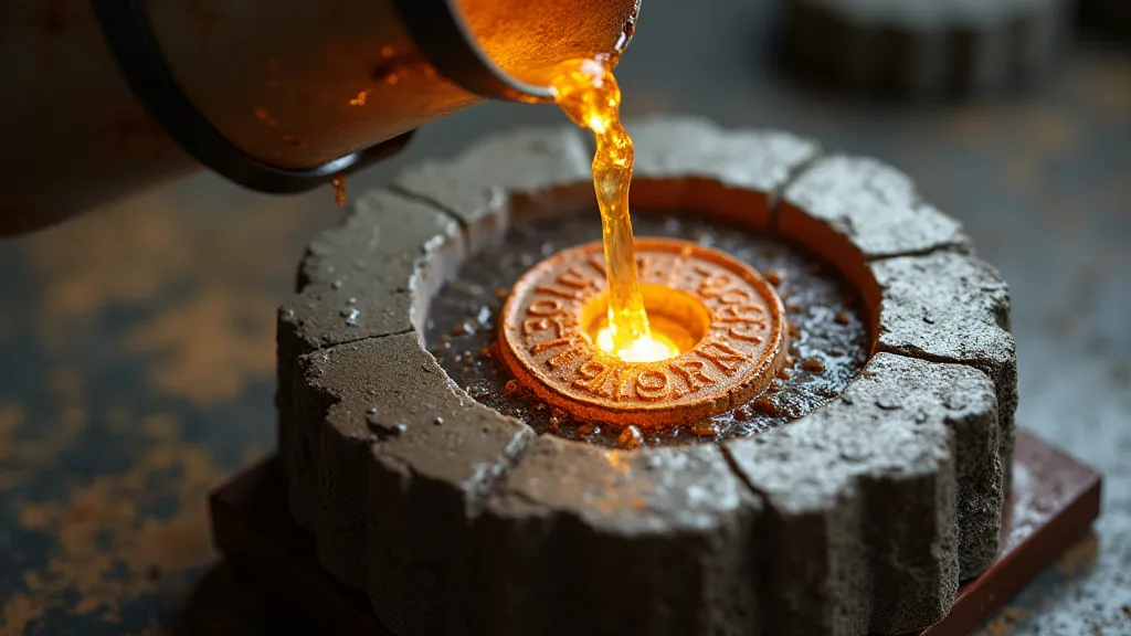 Molten metal poured into a 3D printed coin mold