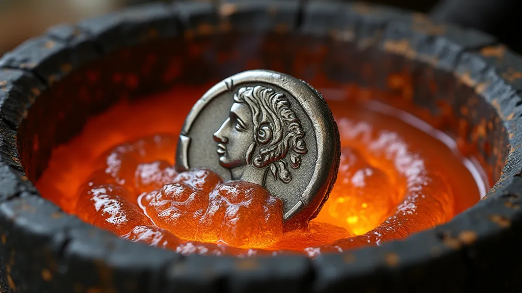 Silver Denarius replica being cast