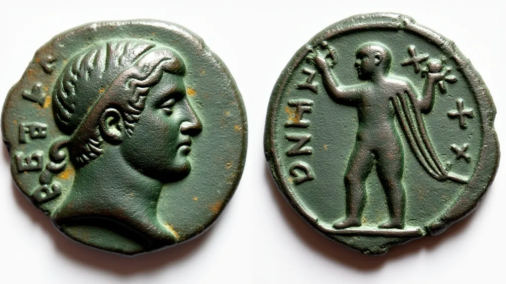 Early Roman bronze coin depicting Janus