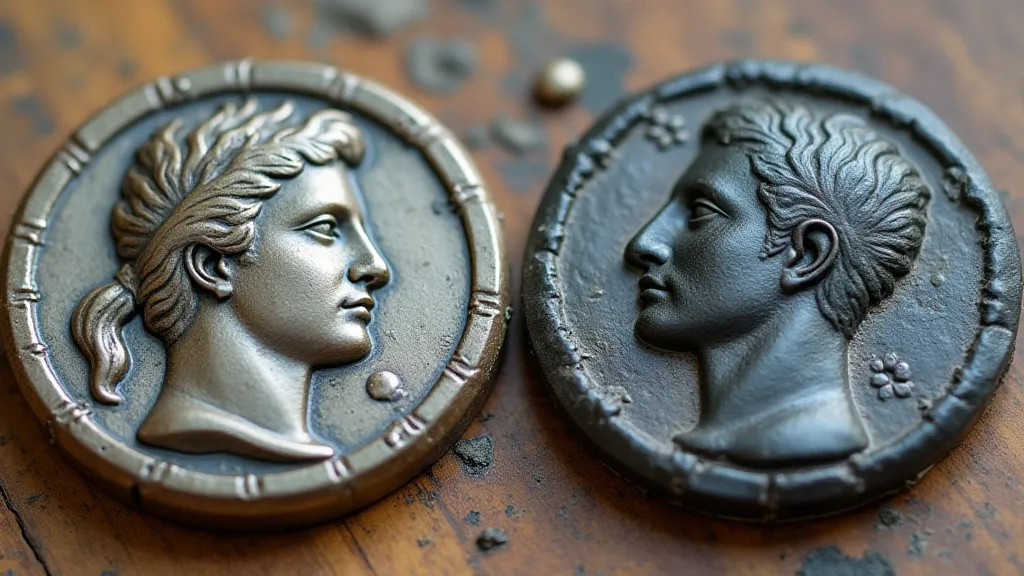 Comparison of a new and a patinated coin replica