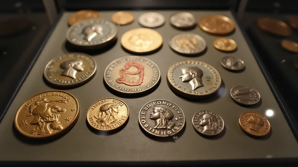 Display of various Roman coins