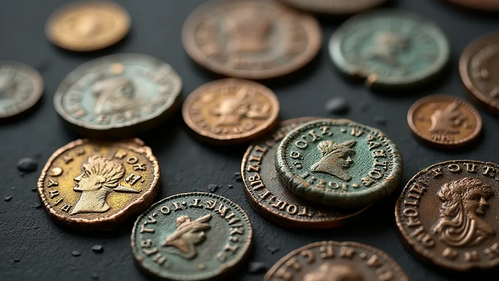 A display of Roman coin replicas