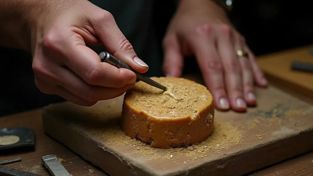Craftsman carving a wax coin replica